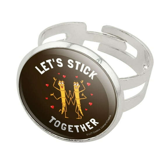 Let's Stick Together Walking Bugs Love Funny Humor Silver Plated Adjustable Novelty Ring