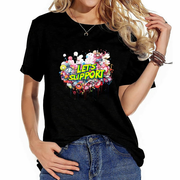 Let's Support 80s 90s Rap B-Girl Old School Hip Hop Graffiti Fashion  Women's Graphic Tops, Short Sleeve T-Shirts with Cool Design Back To School  Gifts 