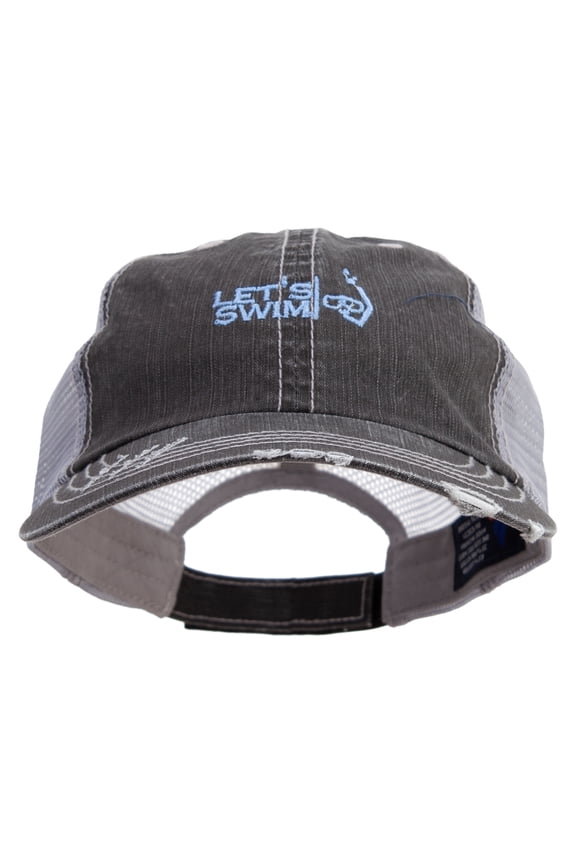 Let's Swim Logo Embroidered Low Profile Special Cotton Mesh Cap - Black OSFM
