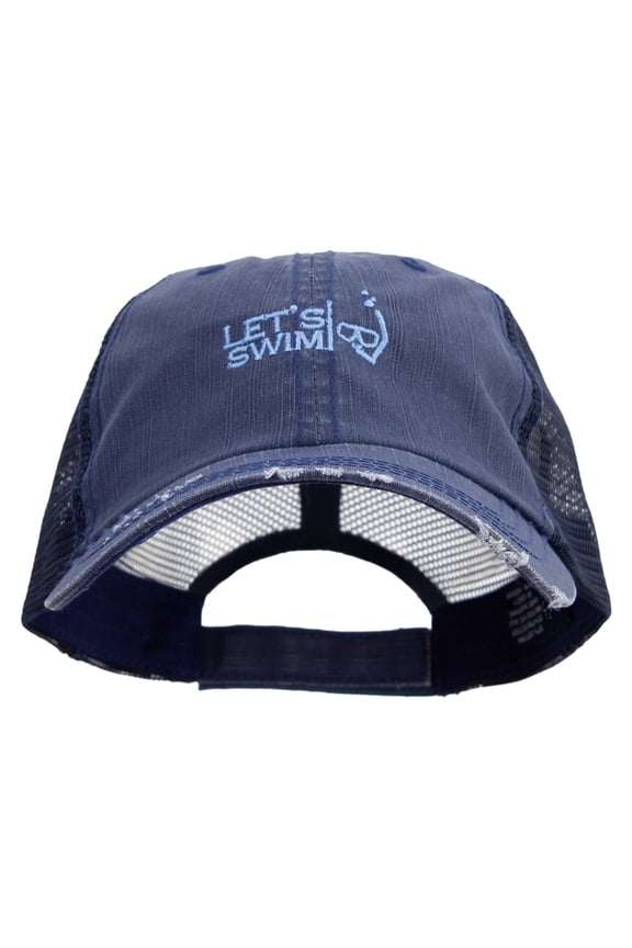 Let's Swim Logo Embroidered Low Profile Special Cotton Mesh Cap - Navy OSFM
