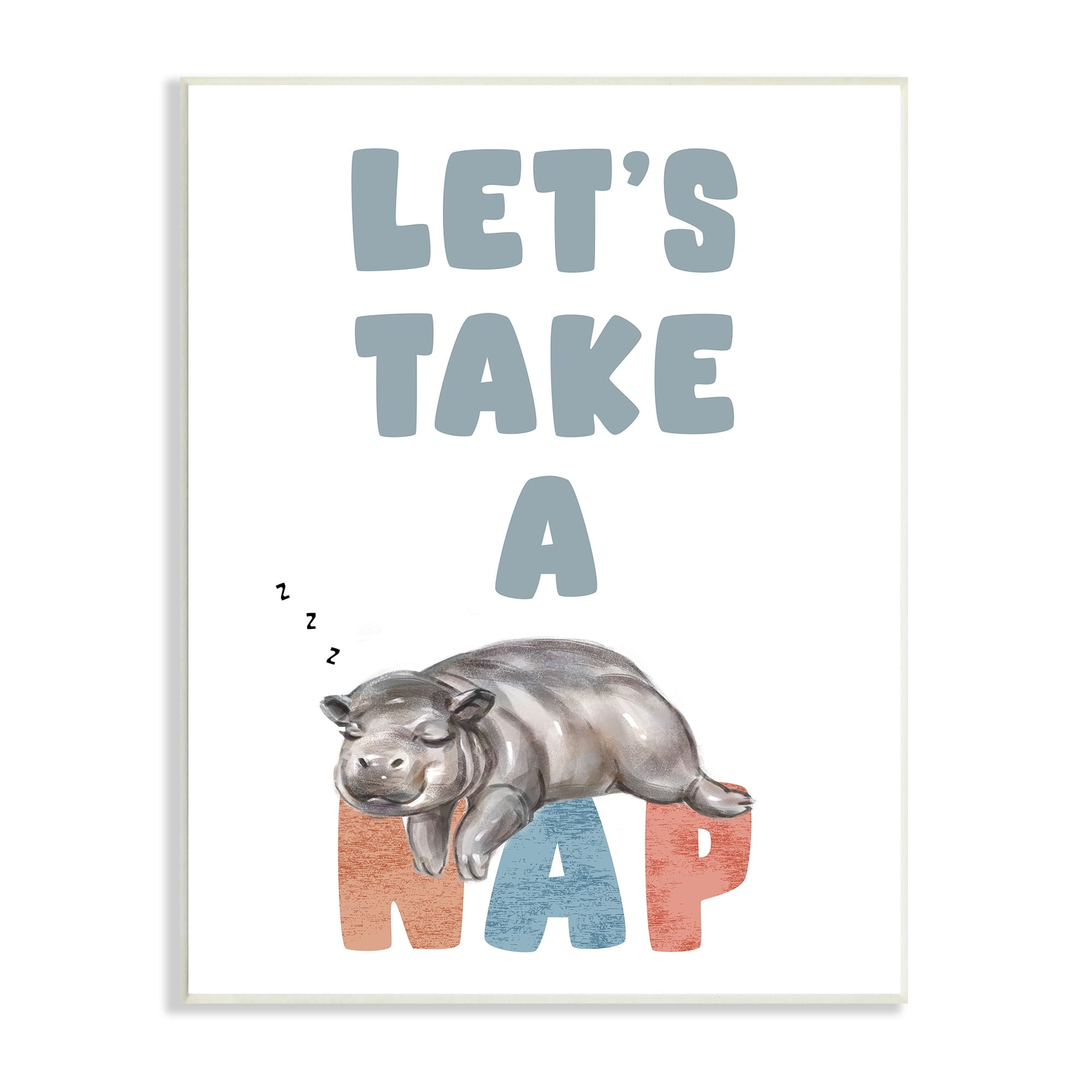 Stupell Industries Let's Take A Nap Phrase Sleeping Baby Hippo, 10 x 15, Design by Ziwei Li