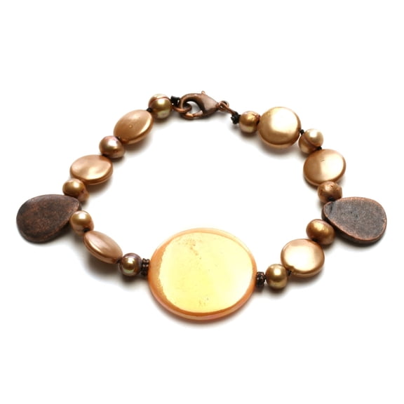 Sunset Inspired Pearl and Glass Bead Bracelet with Copper Accents Jewelry Bracelet