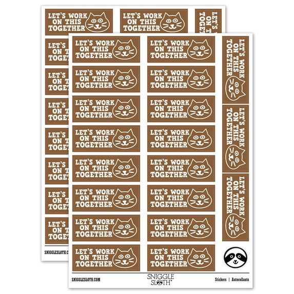 Let's Work on This Together Cat Teacher Student School Sticker Set - Brown - Matte Finish - 2.00" Large