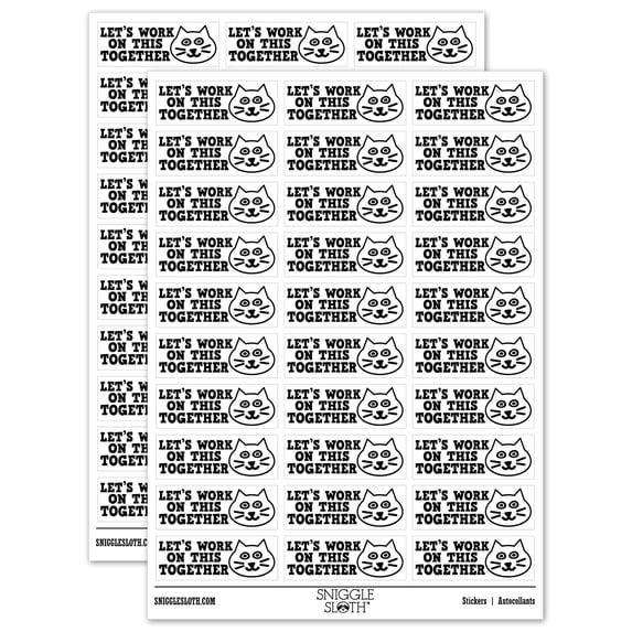 Let's Work on This Together Cat Teacher Student School Sticker Set - White - Gloss Finish - 1.75" Medium