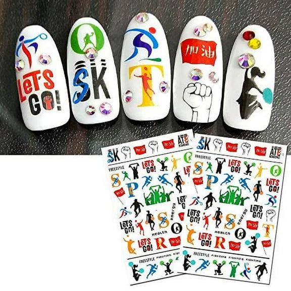 Let's go Sports Nail Stickers Showing Cheerleading Running Skiing Running Jock Energy Skateboard Cheer Nail Art Stickers