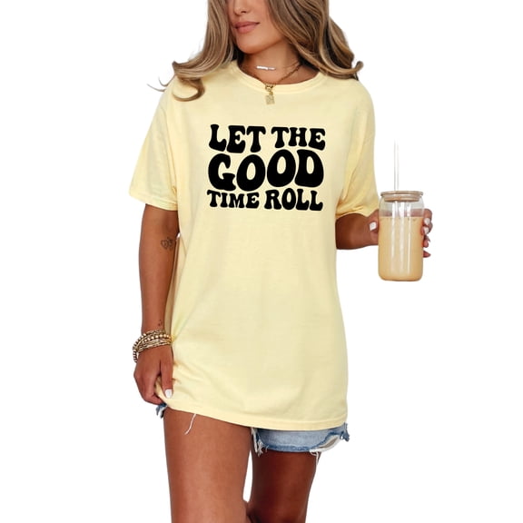 Let the Good Time Roll, Groovy Retro Wavy Text, Butter Comfort Colors T-Shirt, Small