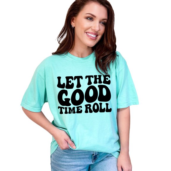 Let the Good Time Roll, Groovy Retro Wavy Text, Chalky Mint Comfort Colors T-Shirt, Small