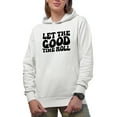 thumbnail image 1 of Let the Good Time Roll, Groovy Retro Wavy Text Merch Gift, White Hooded Sweatshirt or Hoodie, Large, 1 of 5