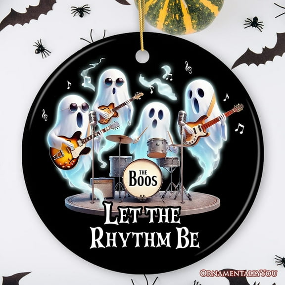 Let the Rhythm Be Ghost Band Ornament, Whimsical Music Gift Guitar Rock Style