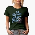 thumbnail image 1 of Let the Sea Set You Free Quote feat. a Turtle Art Merch Gift, Military Green T-Shirt, Large, 1 of 5