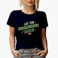 thumbnail image 1 of Let the Shenanigans Begin Quote & Mustache Art, St. Patrick's Day Merch Gift, Navy Blue T-Shirt, Medium, 1 of 5