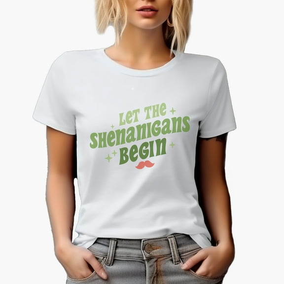 Let the Shenanigans Begin Quote, St. Patrick's Day Merch Gift, White T-Shirt, Medium