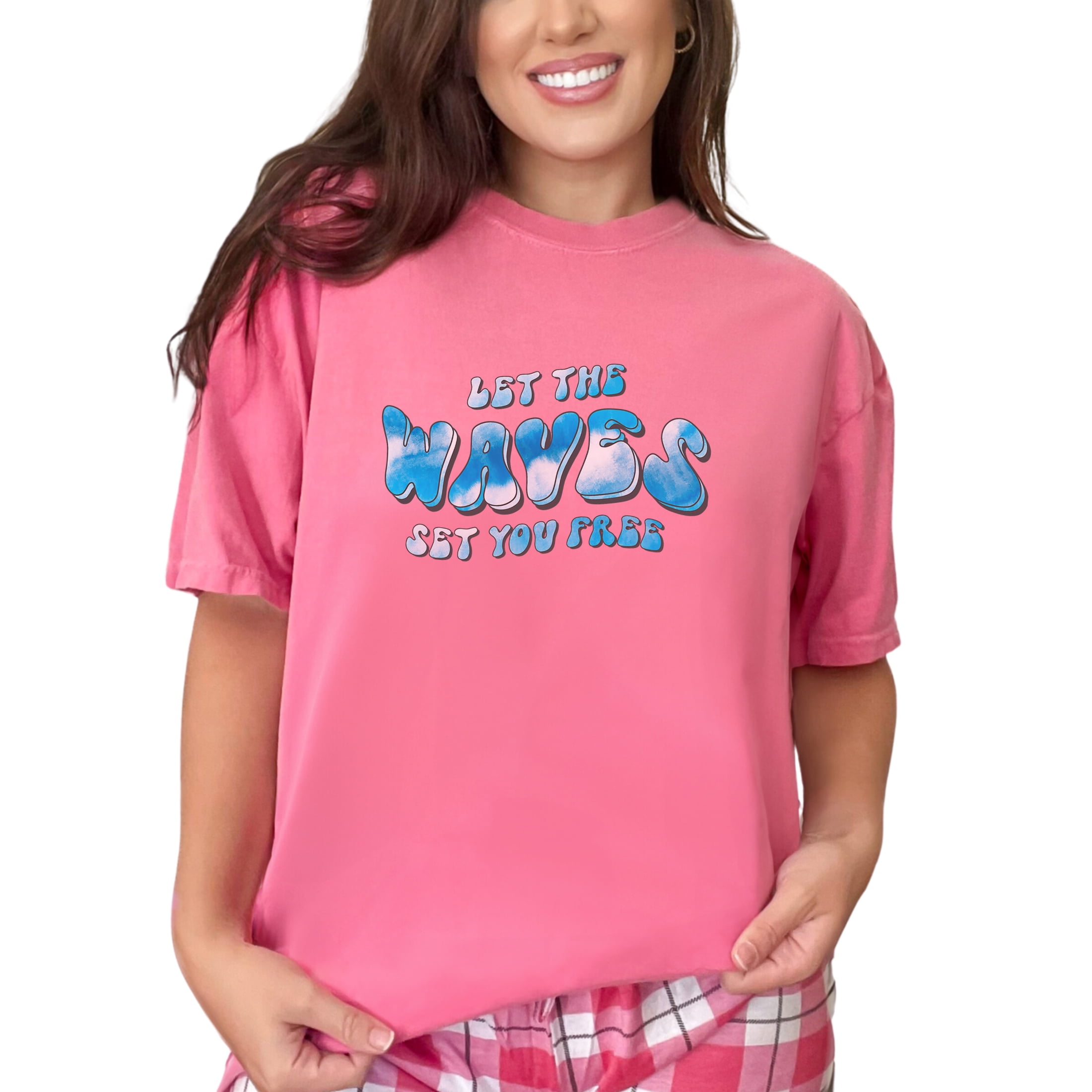 Let the Waves Set You Free, Retro Groovy Wavy Text & Tie Die Surfing Themed, Crunchberry Comfort Colors T-Shirt, 2XL