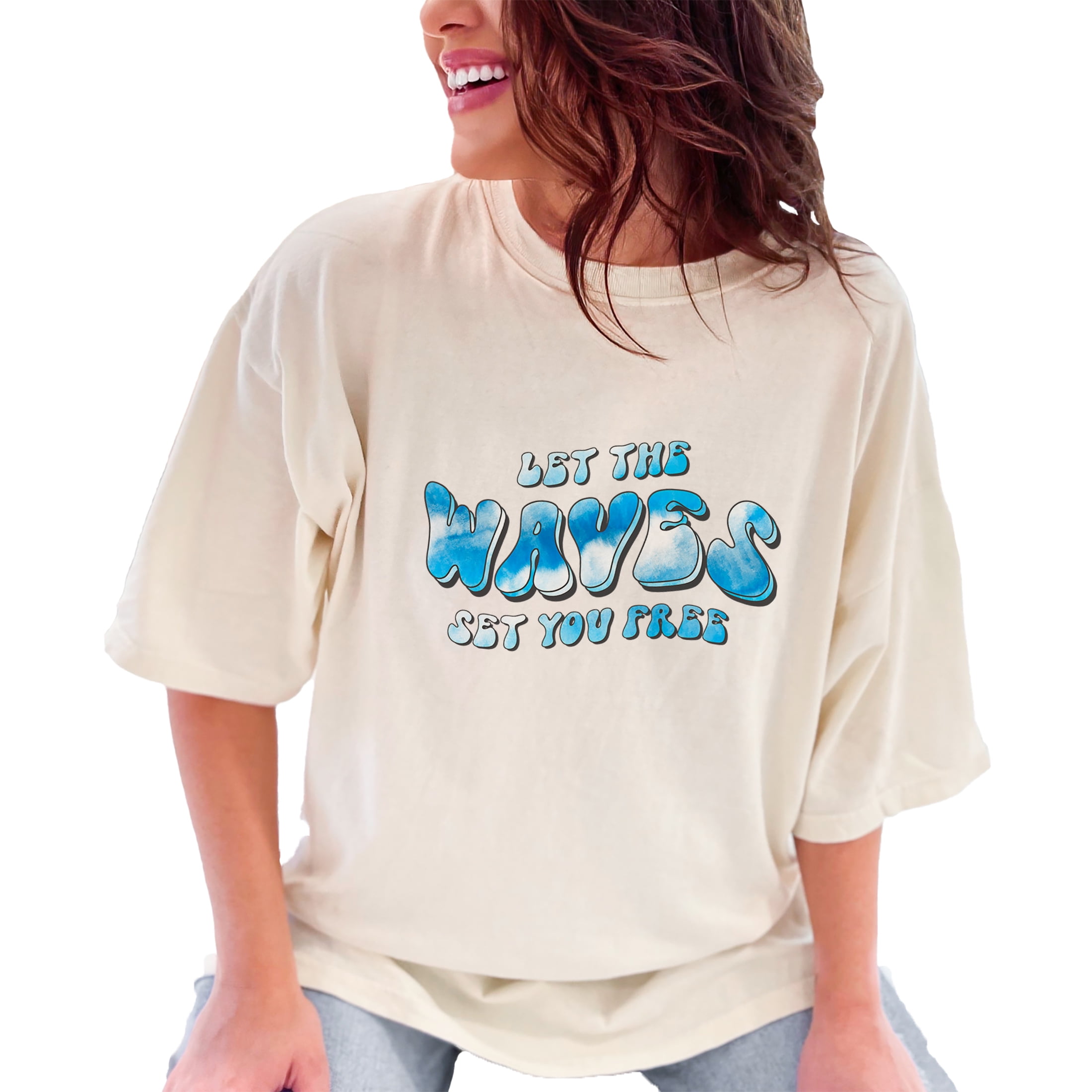 Let the Waves Set You Free, Retro Groovy Wavy Text & Tie Die Surfing Themed, Ivory Comfort Colors T-Shirt, 3XL