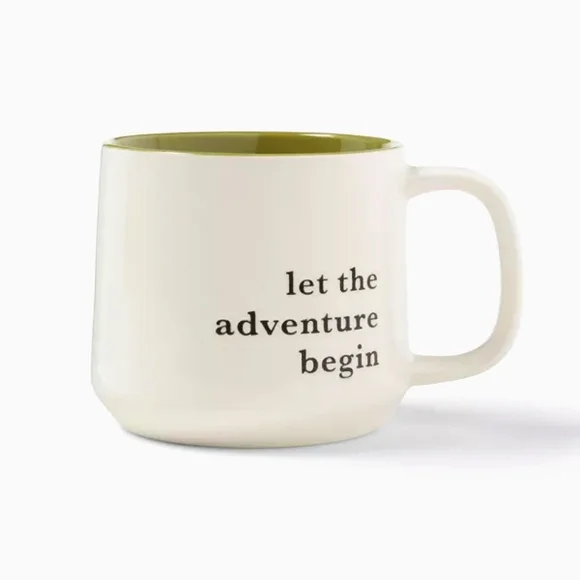 White and Moss Green Ceramic Adventure Mug, 16oz