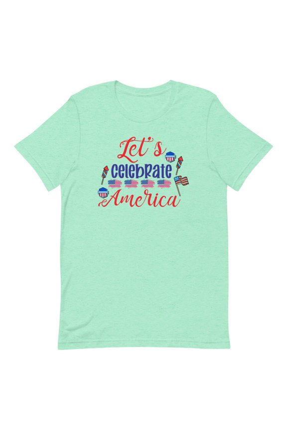 Let us Celebrate America Patriotic Shirt (Heather Mint, XL)