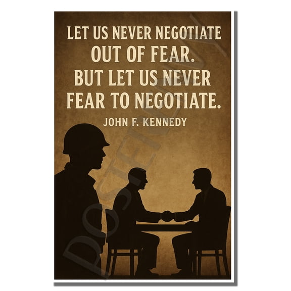 Let us never negotiate out of fear. But let us never fear to negotiate. - John F. Kennedy - Inspirational Poster - 18 inch x 12 inch