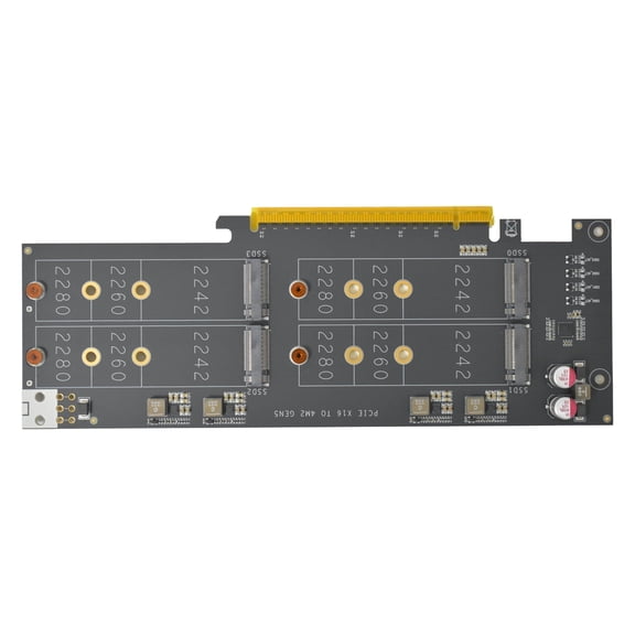 LetLinkSo M.2 PCIe adapter x16 Gen5 for 4 Ports M2 SSDs, PCIe M.2 Expansion Card for 4 M.2 2280 2260 2242 NVMe SSDs M key