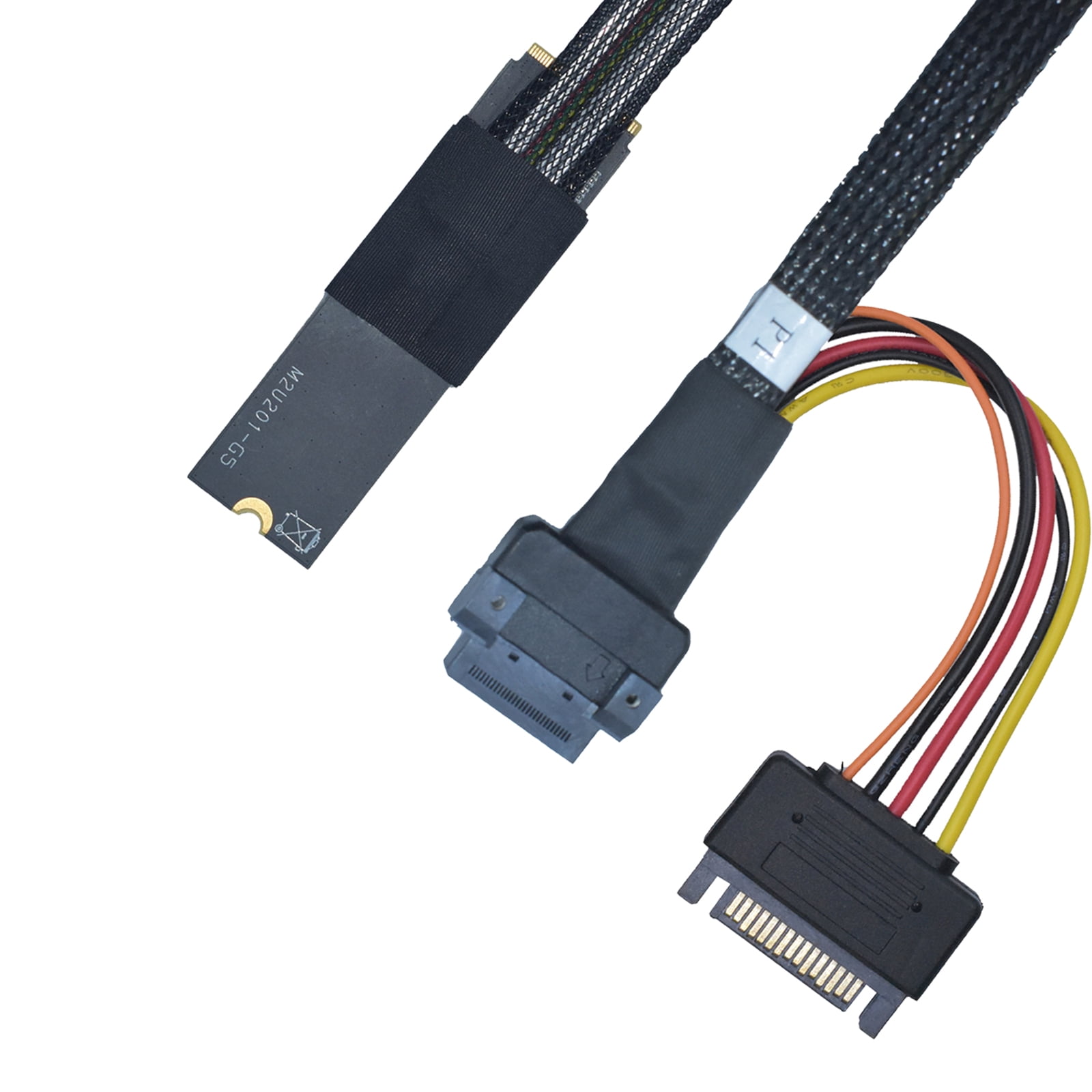 LetLinkSo PCIe 5.0 M.2 to EDSFF E1 E3 Adapter for E1.S E1.L E3.S E3.L SSD with 15P SATA Power, 1.6 feet (50 cm) (Left Exit)
