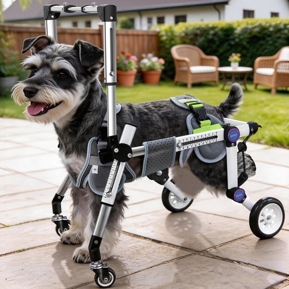 LetPetRun Foldable Adjustable 4-Wheel Dog Wheelchair with Optional Support Frame for Front and Hind Leg Disabled Dogs,Full-Support Pet Mobility Cart, Lightweight Aluminum Walker,XSLW