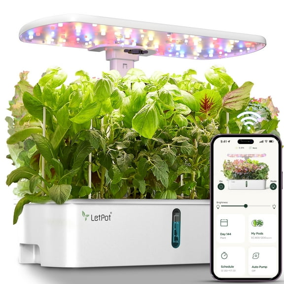 LetPot 10-Pod Hydroponics Growing System - APP & WiFi Controlled Smart Indoor Herb Garden Kit with Grow Lights & Pump, Height Adjustable, Gardening Gift