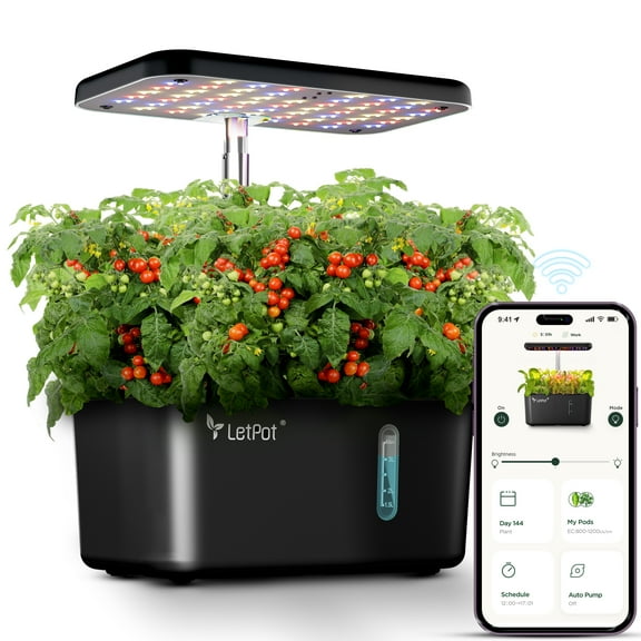 LetPot MINI 5-Pod Hydroponics System - APP&WiFi Controlled Smart Indoor Garden with Grow Lights, Height Adjustable, Gardening Gift for Beginners, Black