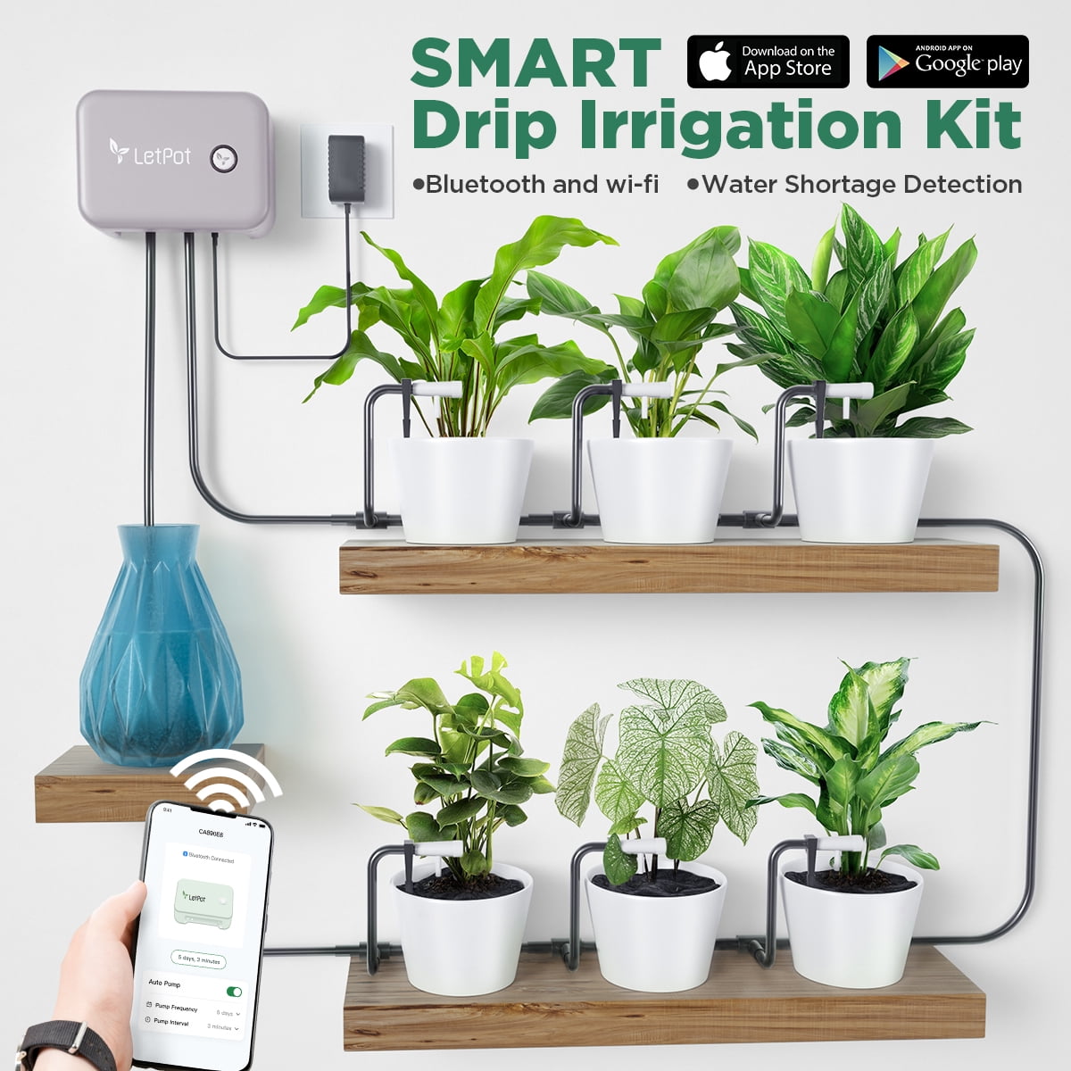 LetPot WiFi Garden Drip Irrigation Kit, Indoor Automatic Watering System  for Potted Plants, Green 