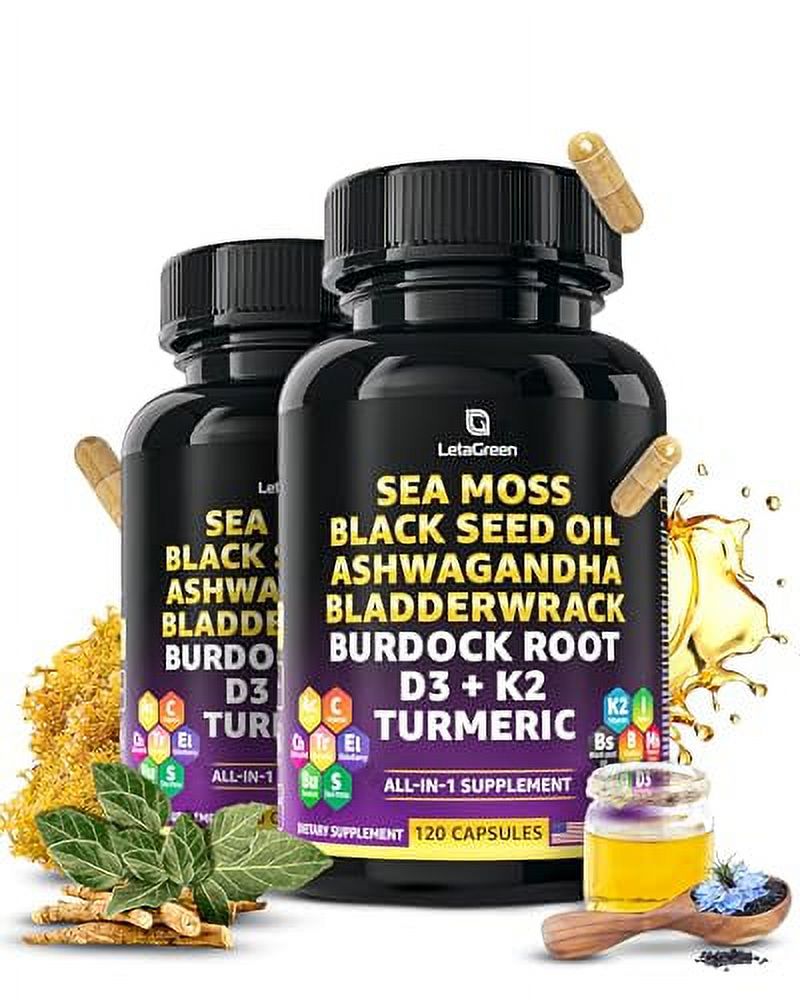 LetaGreen Irish Sea Moss Capsules â€“ 120 Wildcrafted Sea Moss Pills