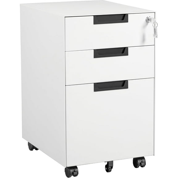 Letaya 3 Drawer Mobile File Cabinet with Lock,Under Desk Metal Small Filing Cabinets for Home Office Organizer Letters/Legal/A4(Fully Assembled Except Wheels-White)
