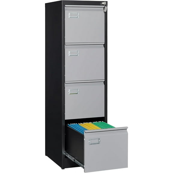 Letaya 4 Drawer File Cabinet with Lock,Metal Office Filing Cabinets for Home Office- Storage A4/F4/Letter/Legal -Assembly Required (Black Grey)