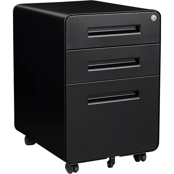 Letaya File Cabinet, 3 Drawer Filing Cabinets for Home Office with Lock Mobile Under Desk Fully Assembled Cabinet (Black)