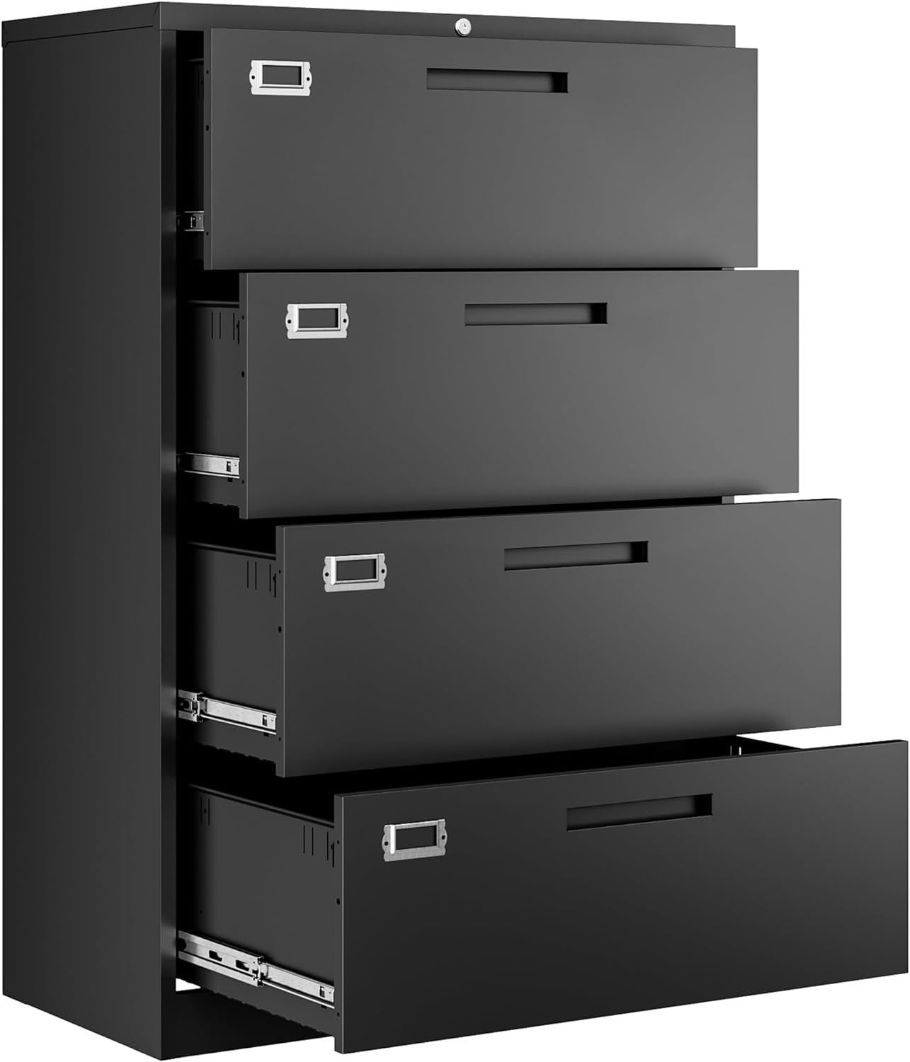 Black Steel 4-Drawer Lockable Lateral Filing Cabinet
