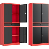 Letaya Metal Garage Storage Cabinet with Drawer,4 Door Tool Cabinet with Adjustable Shelves for Garage Home Office Utility Room (Red)
