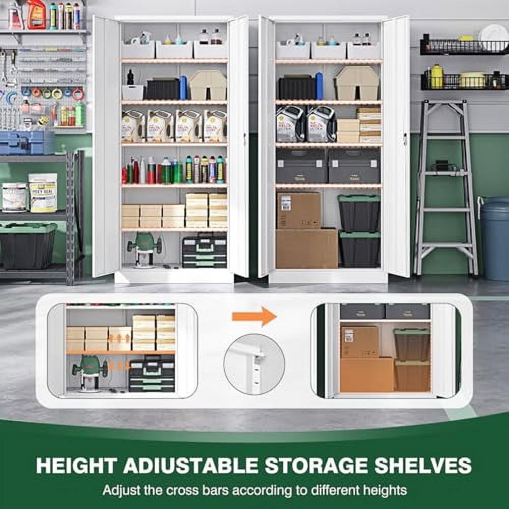 Letaya Metal Garage Storage Cabinets With Lock Door And Adjustable Shelves Steel Tool Cabinets For Home Office Warehouse Organisieren White 71 H