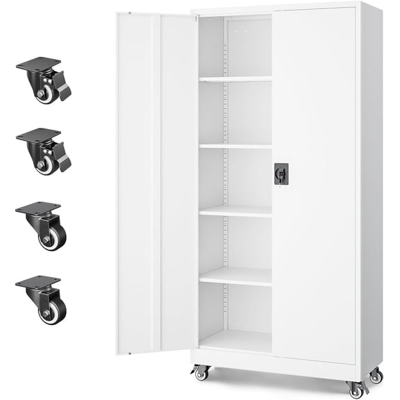 Letaya Metal Garage Storage Cabinets with Lock Door and Adjustable Shelves, Steel Tool Cabinets for Home,Office,Warehouse Organisieren (White, 75" H)
