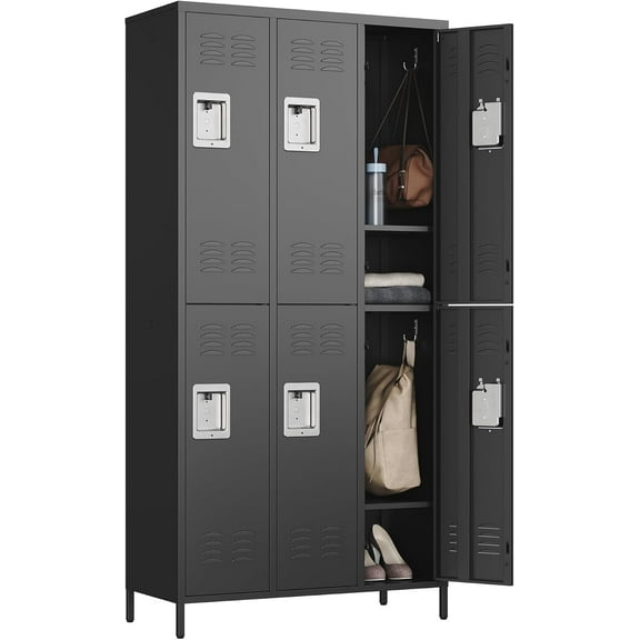 Letaya Metal Lockers for Employees-6 Door Storage Locker with Shelves and Lockable Steel Cabinet for School,Gym,Office,Staff(Black, 6 Door)