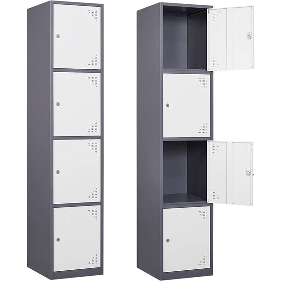 Letaya Metal Lockers for Employees,71" Steel Storage Cabinet with 4 Door Lockable for Office Staff,Home Sundries,Gym,School (Gray&White)