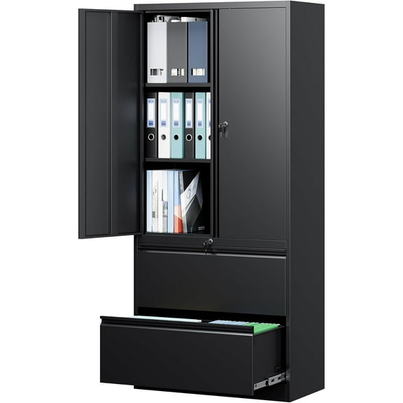 Letaya Metal Storage Cabinet for Home Office, File Cabinet with Lock & Adjust Shelves - Hang Legal/Letter/A4/F4 Filing