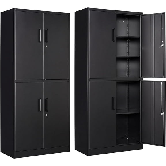 Letaya Metal Storage Cabinet with Lock Door, Adjustable Shelf Steel Cabinets for Office, Home,Pantry,Kitchen,Garage Utility Cabinet (4 Door-Black)