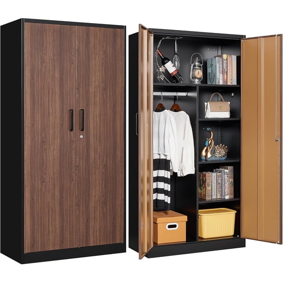Letaya Metal Storage Cabinets,72'' Employee Lockers Steel Wardrobe with Lock Door for Office,Home,School,Gym,Fire Department,Hotel(Wood Grain Color)