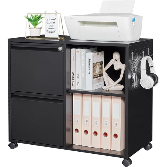 Letaya Mobile File Cabinet, Metal Lateral Rolling Printer Stand Filing Cabinets with Shelves for Home Office-Storage A4/F4/Letter (Black)