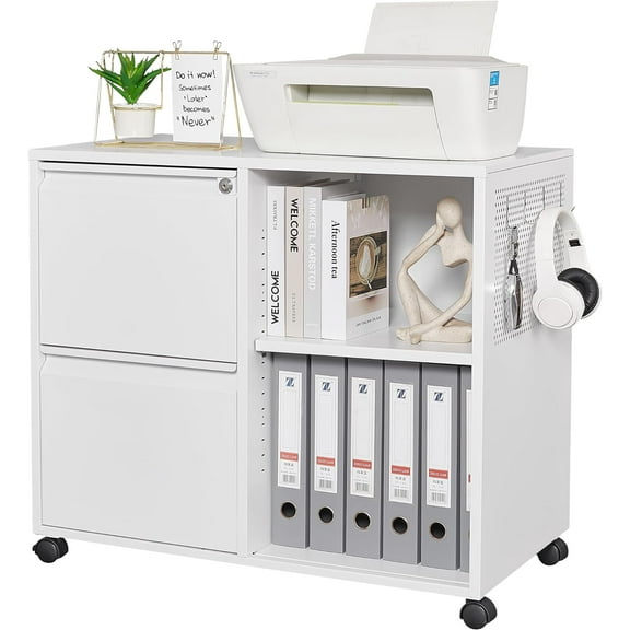 Letaya Mobile File Cabinet, Metal Lateral Rolling Printer Stand Filing Cabinets with Shelves for Home Office-Storage A4/F4/Letter (White)