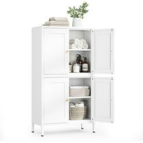 Letaya Storage Cabinet with Doors and Shelves,Small Freestanding Bathroom Floor Metal Cabinets -White