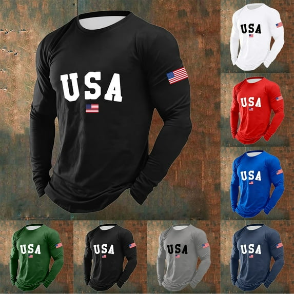 Letdown 1 Pack Men's Long Sleeve T Shirts U_S_A Letter Print Crew Neck Baseball Tops Raglan Athletic Casual Tees Casual Wear (01-Black, L)