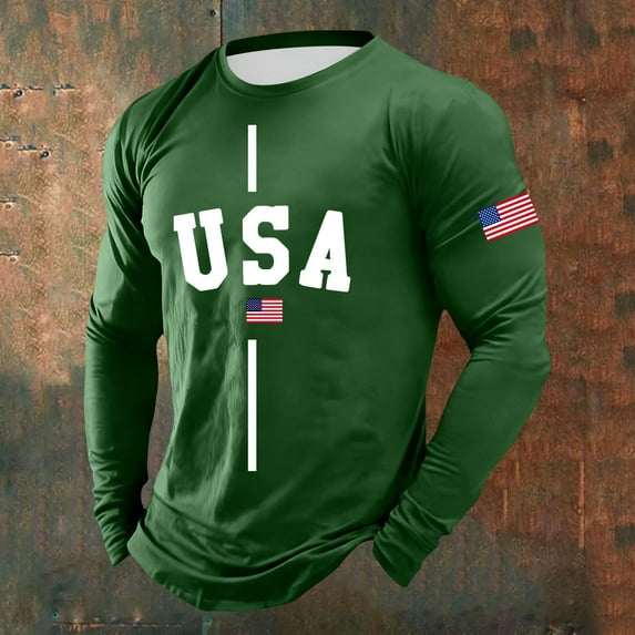 Letdown 1 Pack Men's Long Sleeve T Shirts U_S_A Letter Print Crew Neck Baseball Tops Raglan Athletic Casual Tees Casual Wear (02-Dark Green, XL)