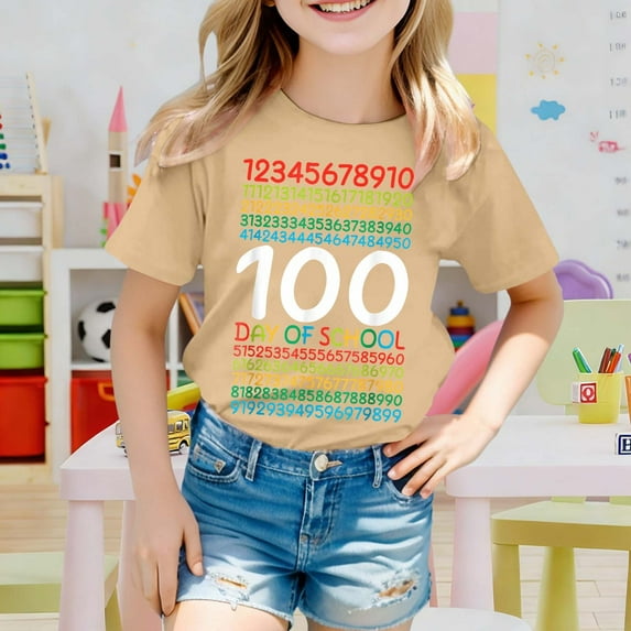 Letdown 100th Day of School Kids 100 Days Math Numbers T-Shirt Funny School Boys Girls Kids Gift 100 Days of School T-Shirts (Khaki,3-4 Years)