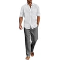 thumbnail image 1 of Letdown 2 Piece Set for Men Cruise Outfits Set Mens Summer Vacation Outfit Long Sleeve Button Down Shirts Drawstring Elastic Waist Wide Leg Pant, 1 of 6