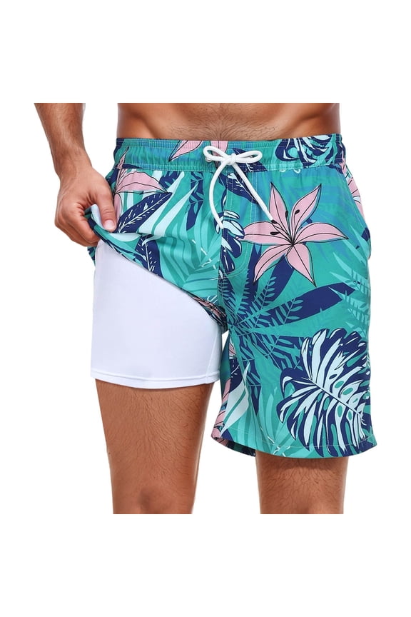 2 in 1 Men's Swim Trunks with Liner 5 Inseam Quick_Dry Bathing Suit Swim Shorts with Pockets Swimsuit Board Shorts