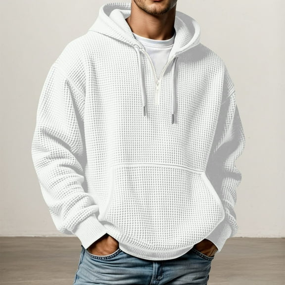 Letdown 2025 Mens Hoodie 1/4 Full Zip Up Sweatshirts Casual Long Sleeve Drawstring Hooded Shirt with Pockets Pullover Solid (White,XL)