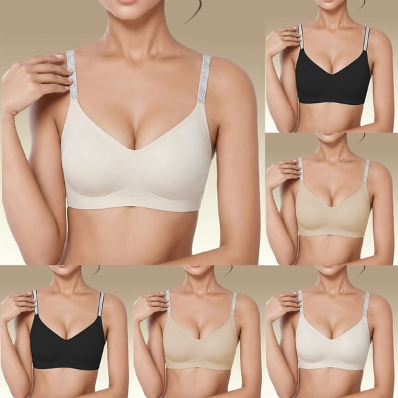 Letdown 2026 Women Seamless Wireless Push Up Bras Deep V No Underwire Supportive Everyday Bra Full Coverage Plunge Bralettes with Letter Strap (#05-Beige,XXL)